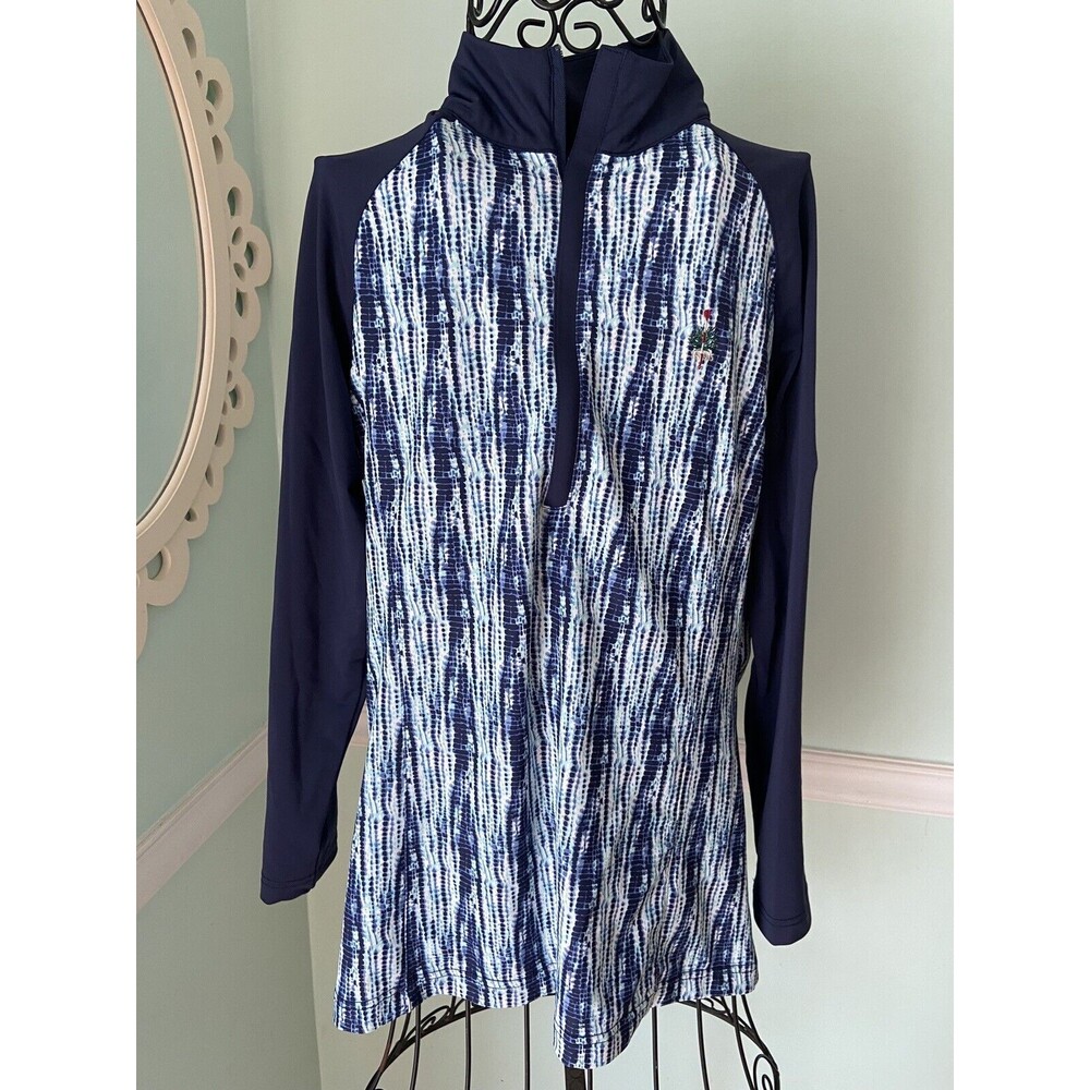 Peter Millar Women's Navy Hannah Strata‎ Print Quarter Zip M LOGO $120